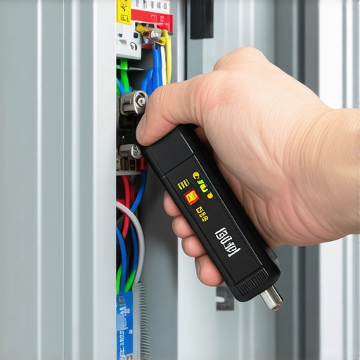 A technician using a torque wrench on a circuit breaker terminal