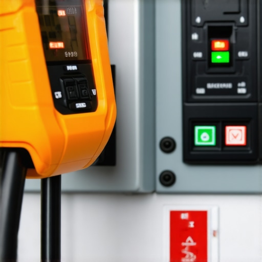 Infrared thermometer measuring the heat of an EV charger breaker in an electrical panel