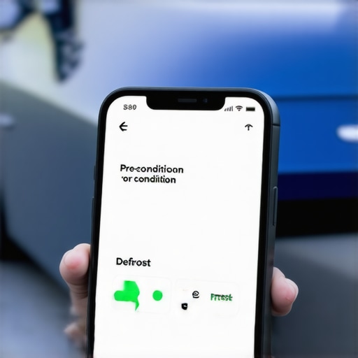 Smartphone app showing EV pre-conditioning settings in winter
