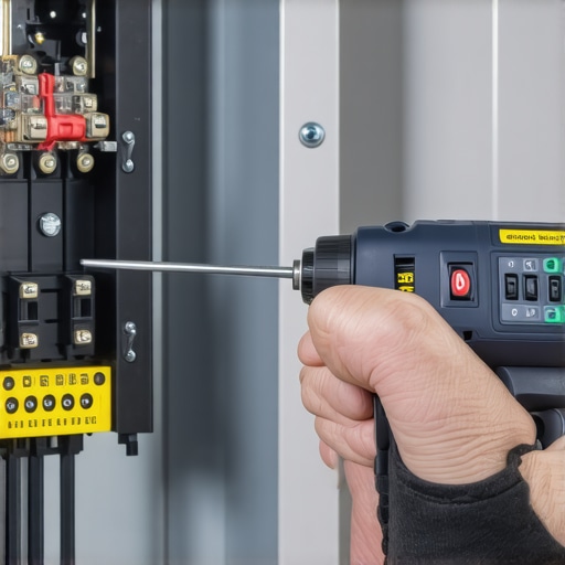 Using a torque screwdriver to secure an EV charger circuit breaker connection.