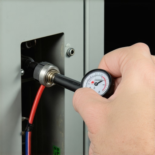 An electrician using a calibrated torque wrench on an EV charger circuit breaker.